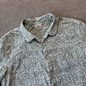 Faherty Island Shirt Mens Large Olive Fond Print Linen Blend Preppy Casual Camp